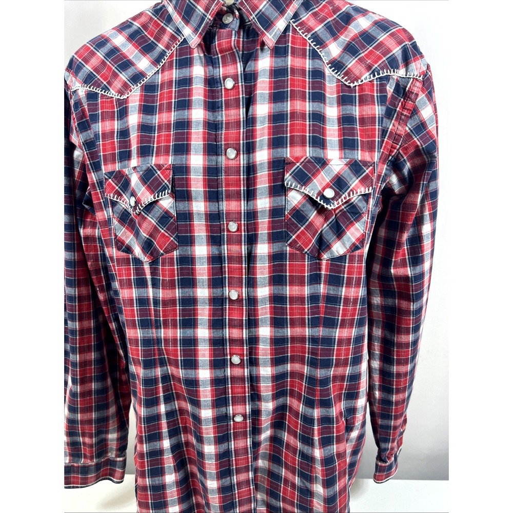 Rough Stock Panhandle Slim Pearl Snap Red White & Blue‎ Cowgirl Shirt Size XL